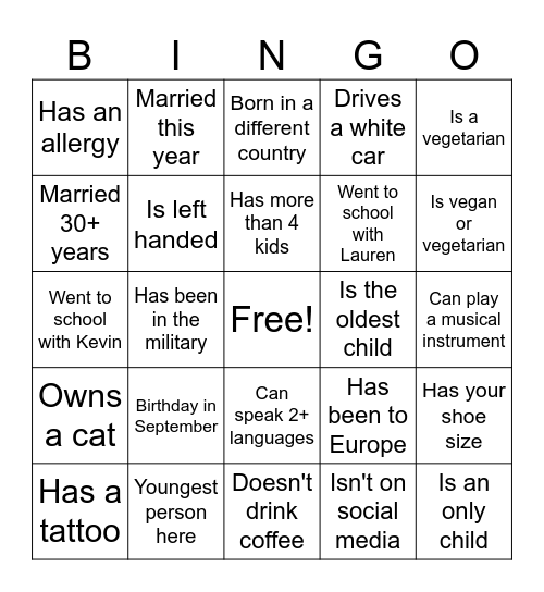 Find the Guest Bingo Card