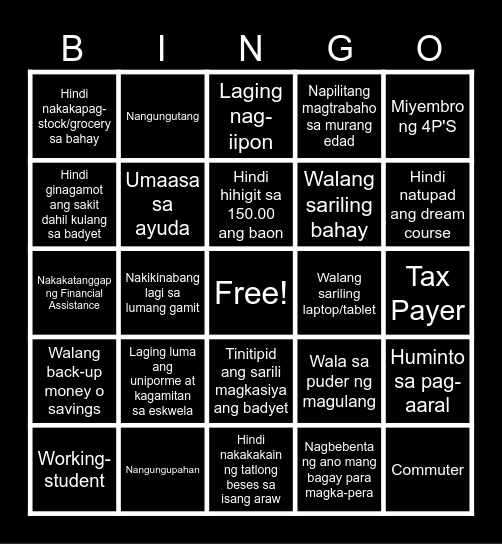 ANO KA? PUNAN MO! Bingo Card
