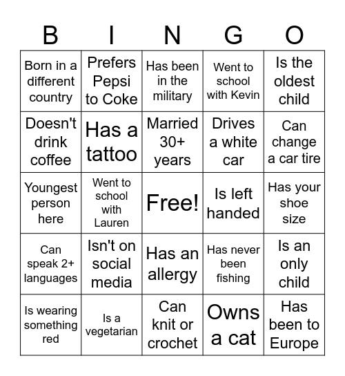 Find the Guest Bingo Card