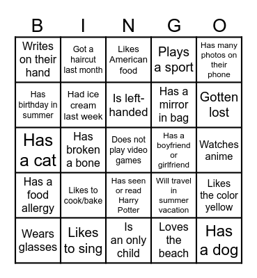 Find someone who! Bingo Card