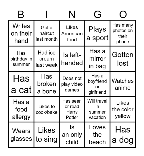 Find someone who! Bingo Card