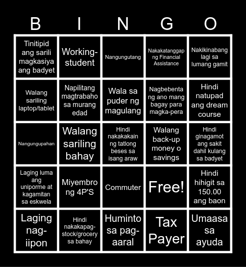 ANO KA? PUNAN MO! Bingo Card
