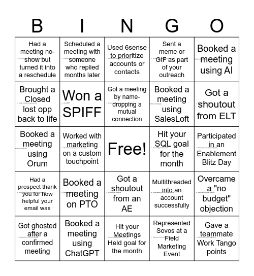 BDR BINGO Card