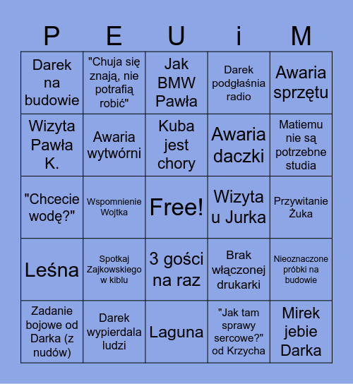 PEUiM Bingo Card