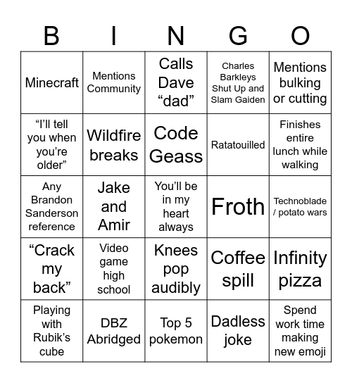 Matt DC Mondragon Bingo Card