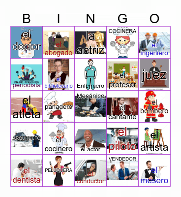 Las Profesiones Bingo Card