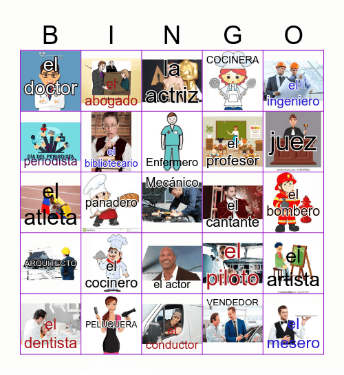 Las Profesiones Bingo Card