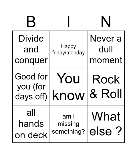 Chippies Bingo Card