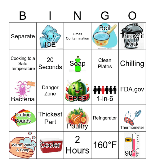 Summer Food Safety Bingo Card