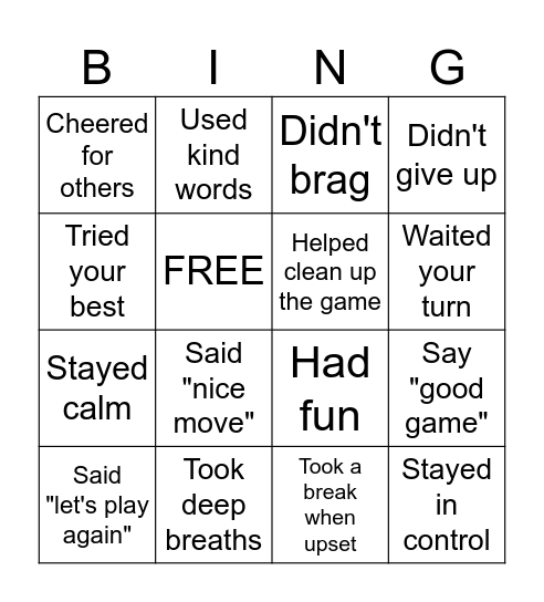 Winning and Losing Bingo Card