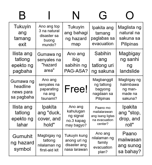 Sa Harap ng Kalamidad Bingo Card