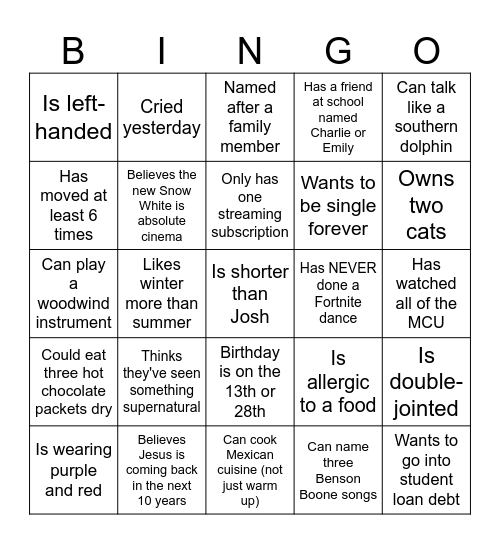 Summer Camp Bingo Card