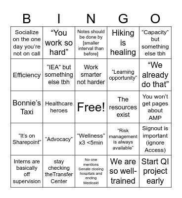 Orientation Redux Bingo Card