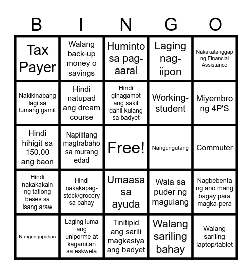ANO KA? PUNAN MO! Bingo Card