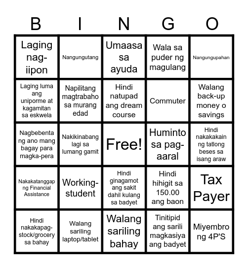 ANO KA? PUNAN MO! Bingo Card