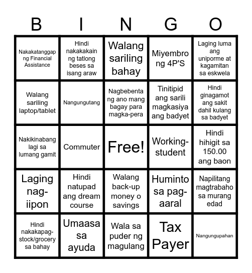 ANO KA? PUNAN MO! Bingo Card