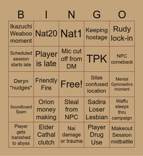 BoT D&D Bingo Card