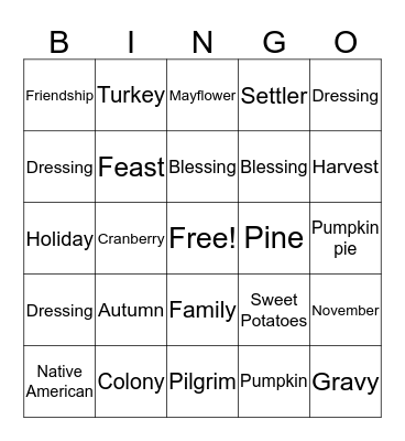 Thanksgiving Bingo Card