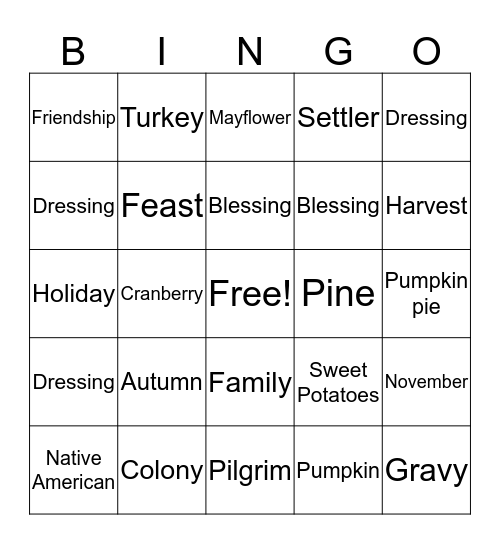 Thanksgiving Bingo Card