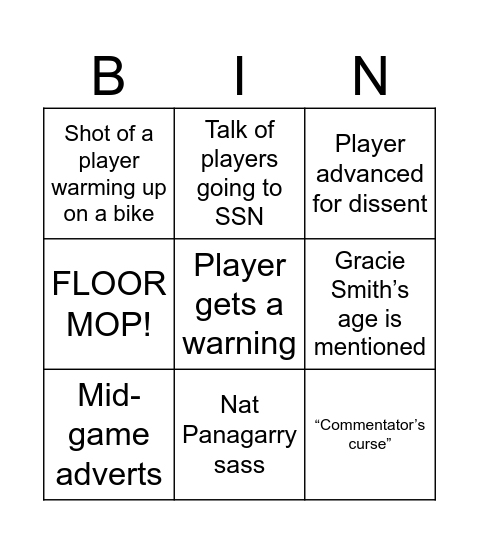 Netball Superleague Final 2025 Bingo Card