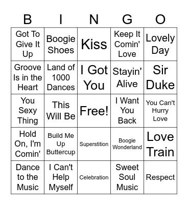 Funky Motown Beats Round 2 Bingo Card