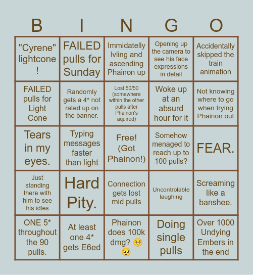 Phainon pulls Bingo Card