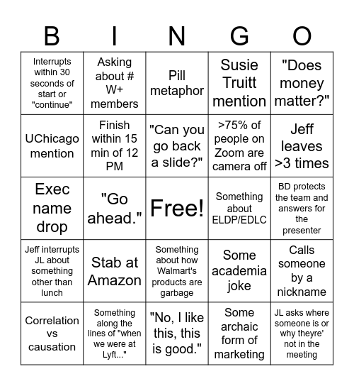 JL Presentation Bingo Card