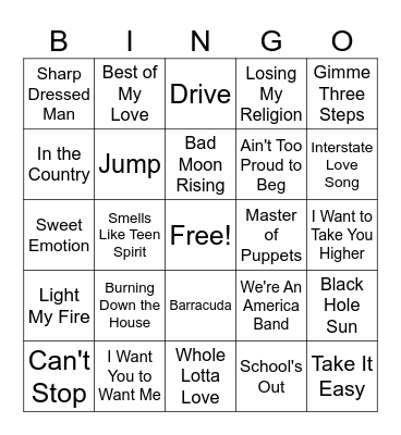 We're An American Band Bingo Card
