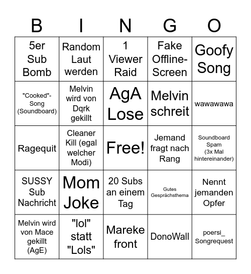 Melvin501 Community Stream Bingo Card