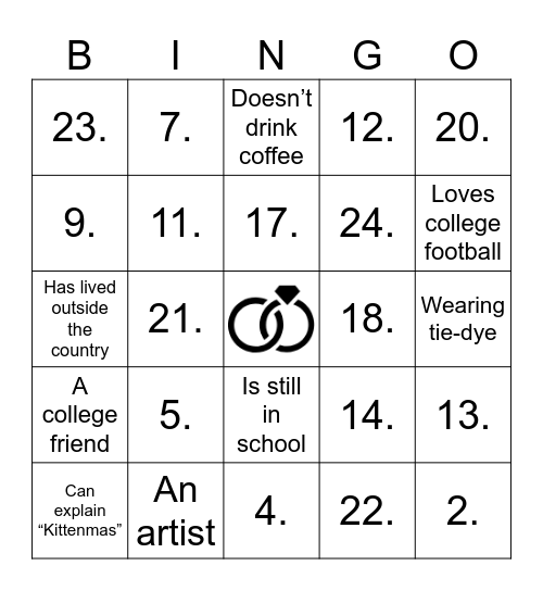 Get to know our friends and family: 5 in a row wins a prize Bingo Card
