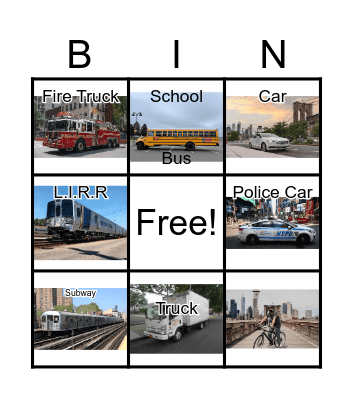 Means of Transportation Bingo Card