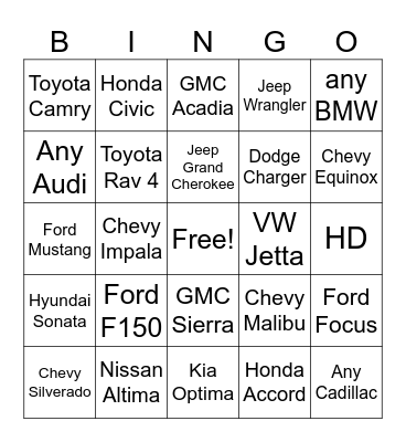 Quoted Cars Bingo Card