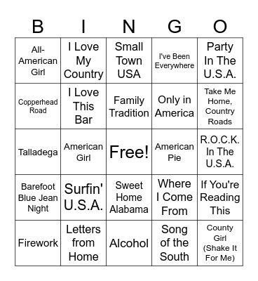 Proud To Be American Bingo Card