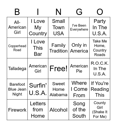 Proud To Be American Bingo Card
