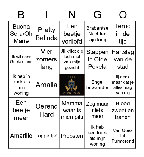 Muziekbingo Cafe Perridon Bingo Card
