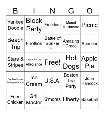 4th of July Bingo Card