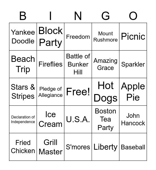 4th of July Bingo Card