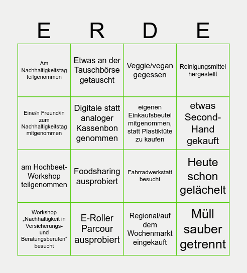 Nachhaltigkeits-Bingo Card