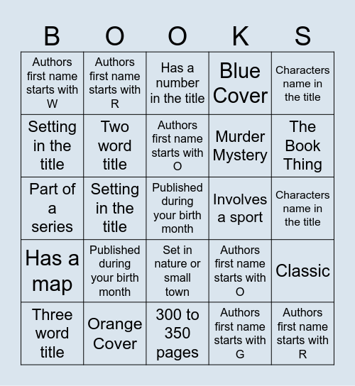 The Book Thing #1 Bingo Card