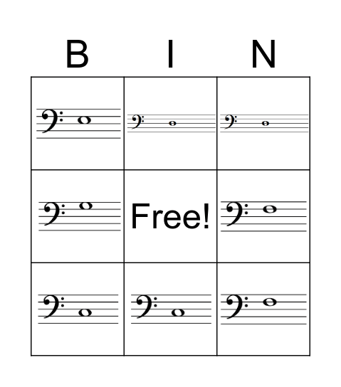 Bass Clef C-G Bingo Card
