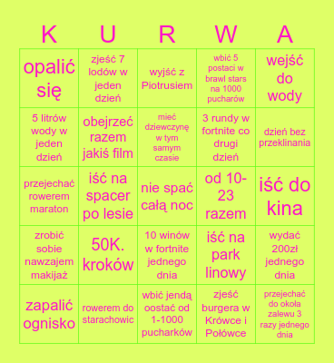 Wakacje Bingo Card