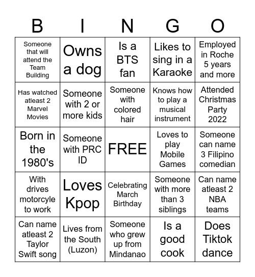 FILIPINO HUMAN BINGO Card