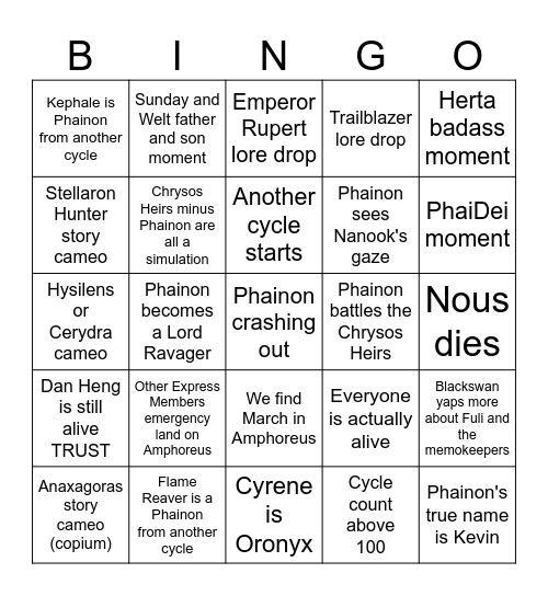 HSR 3.4 LORE BING Bingo Card