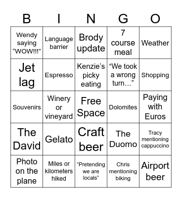C&K Italy Bingo Card