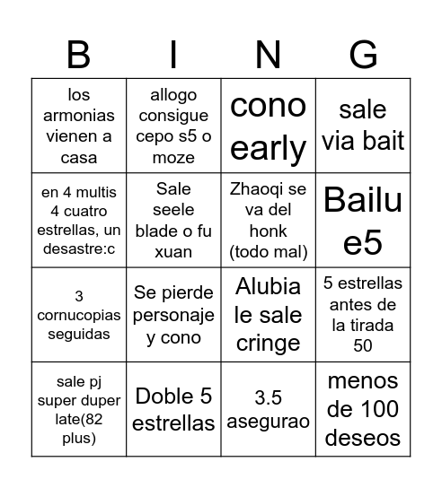 Phainonjors Bingo Card