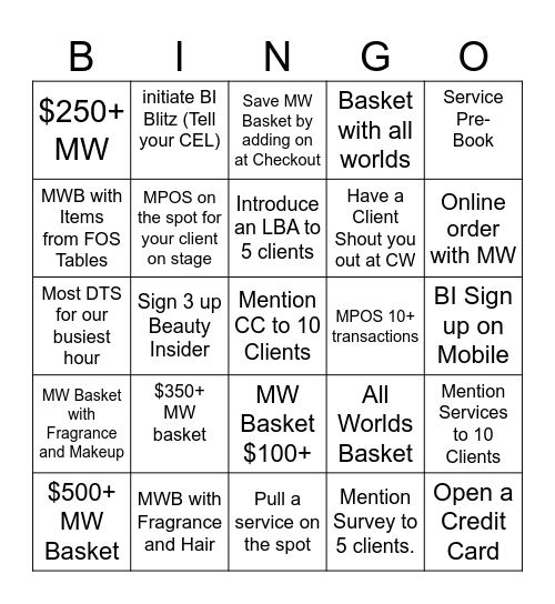 Sephora Bingo Card