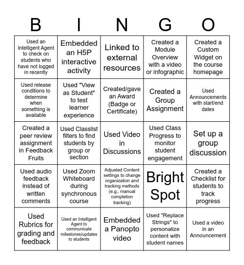 Bright Bingo: Engagement Edition Bingo Card