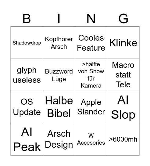 Nothing Event Bingo Card