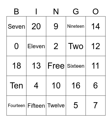 Number Names Bingo Card