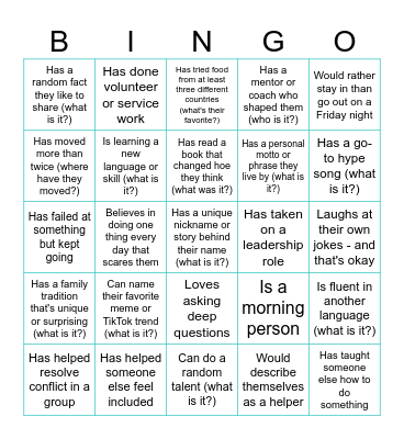 Find someone who... Bingo Card